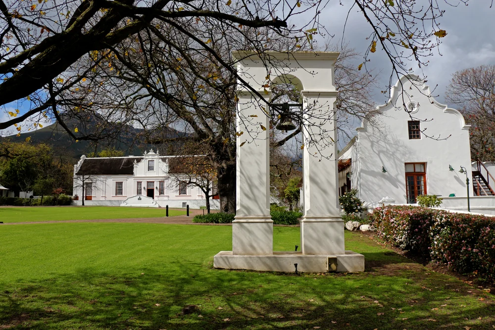 The historic manor house and white bell tower at Lanzerac Wine Estate in Stellenbosch